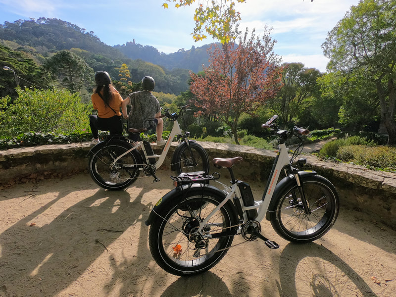 Couple with Park-e-Bike ebikes at a Sintra park view point